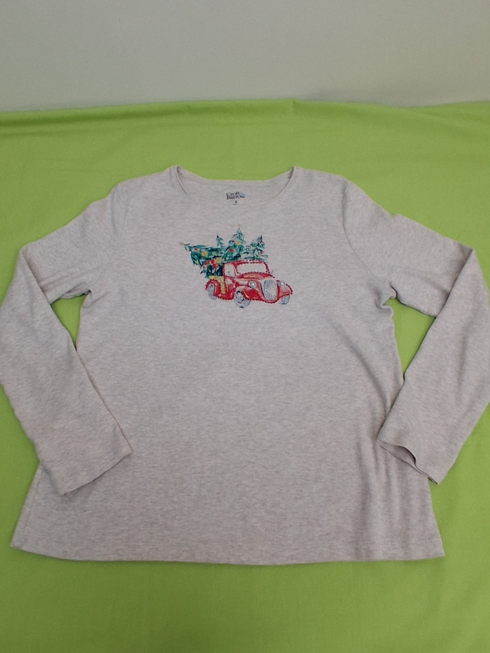 Light Gray Long-Sleeve Tee with Red Vintage Truck Graphic